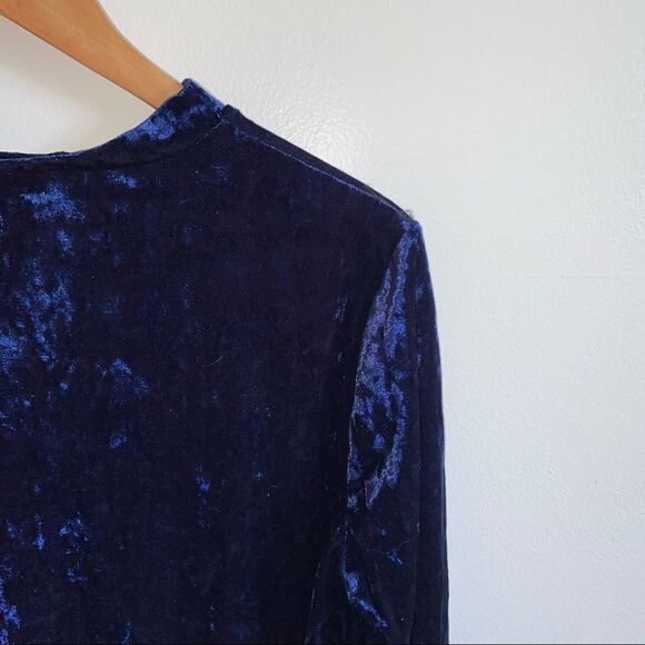 Navy Blue Velvet long sleeve mock neck - Picture 8 of 10
